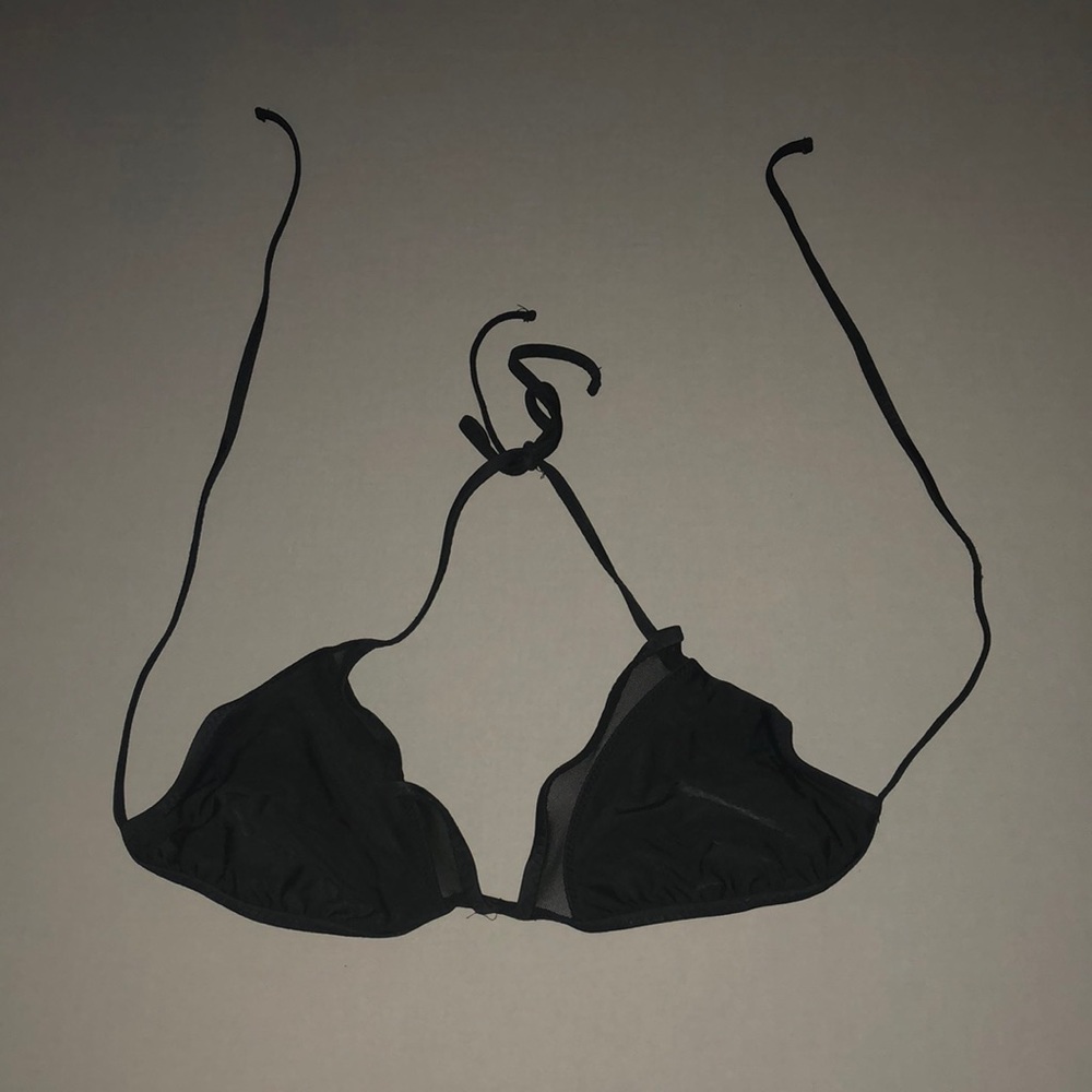 Black triangle top, string bikini with mesh